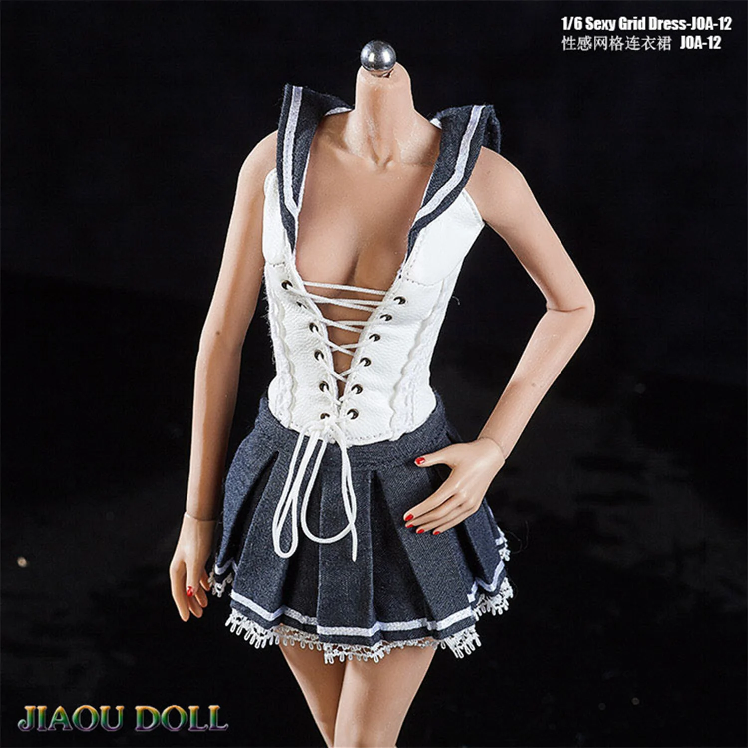 1/6 Female  V Low Cut Sleeveless Grid Top Pleated Skirt School Uniform Clothing  Cosplay t for 12'' Soldier Action figure