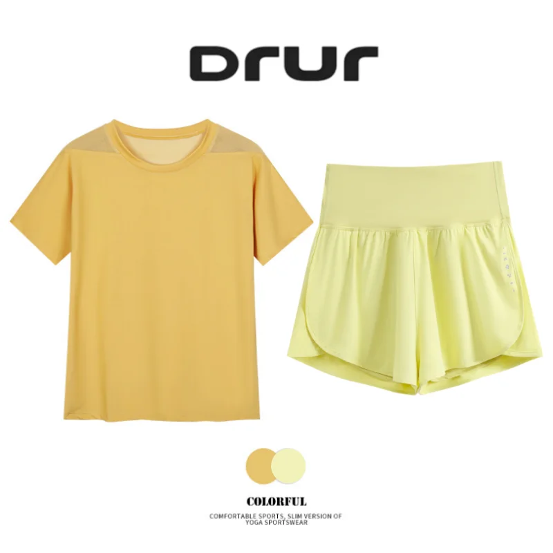 

Комплект из 2 предметов для бега DRUR: дышащий спортивный топ с коротким рукавом и шорты, женский спортивный костюм для йоги, тренажерного зала, летняя новинка