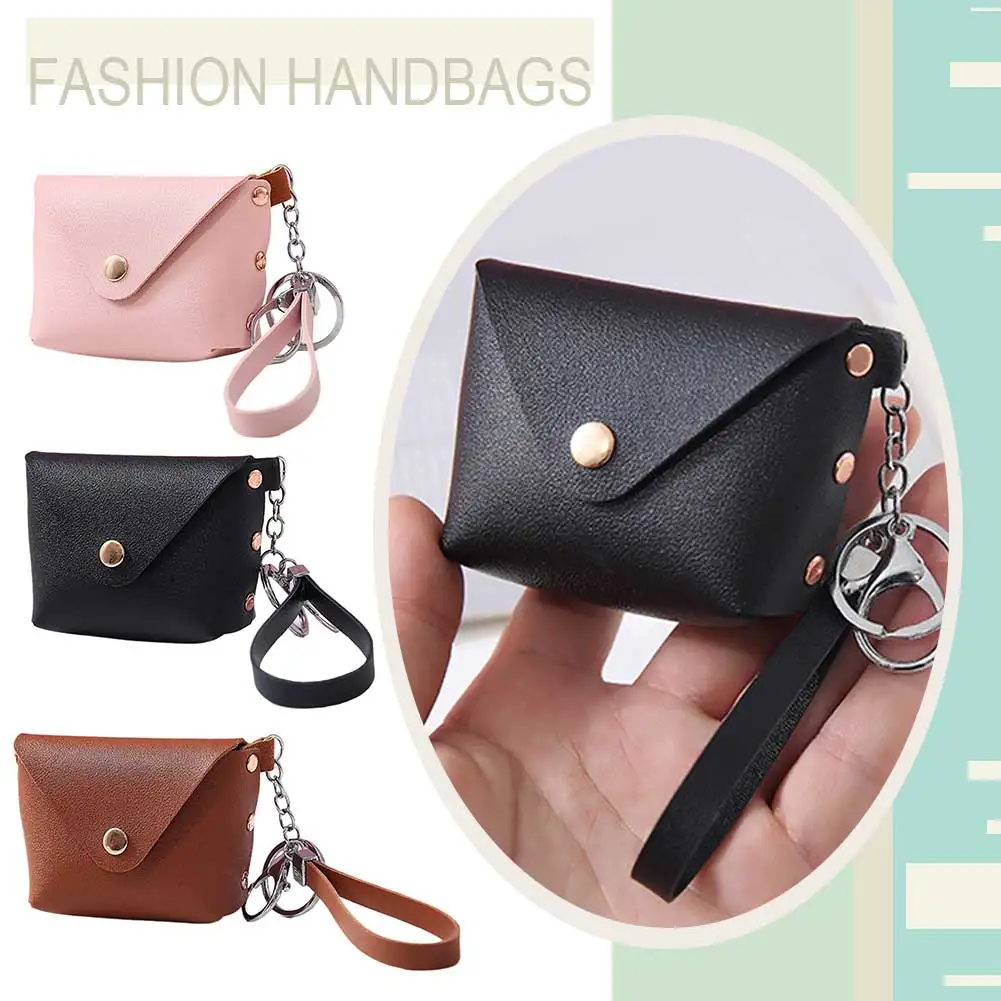 Cartera con llavero para mujer con cremallera Monedero de cuero PU Cartera de pulsera de moda Cartera pequeña para ir de compras y viajes