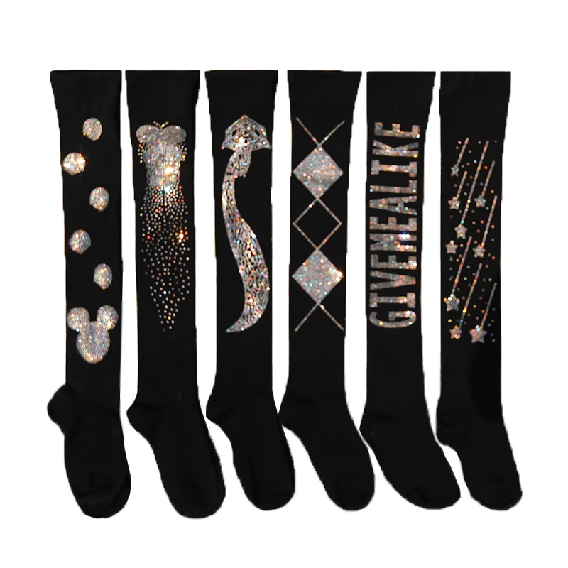 Female Stockings New Spring Autumn Over Knee Warmth Korea Cute Blingbling Colored Diamond High Tube Stocking Cotton JK Socks