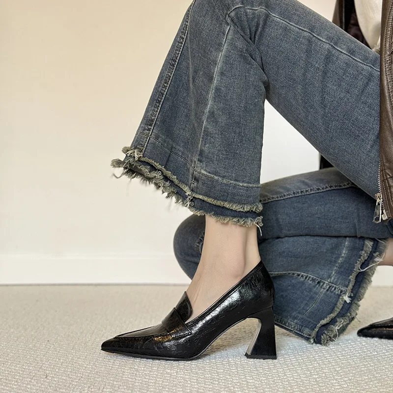 Women Pointed Toe Block Heel Pumps 2026 Spring Office Shoes Black Classic Heels