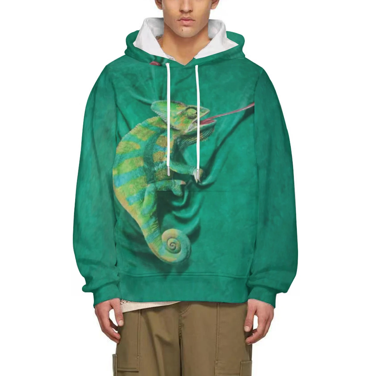 Harajuku Abstract 3D Chameleon Print Hoodie Male Sweatshirt Y2k Men Clothing Loose Vintage Pullover