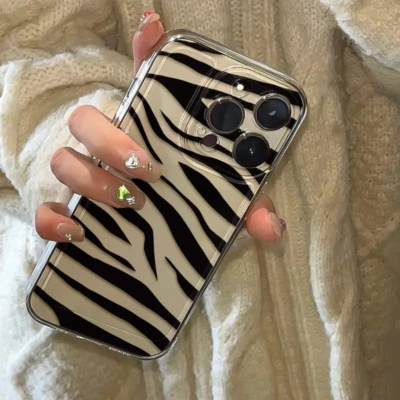 Amusing Zebra Pattern Silicone Phone Case For iPhone 16 15 13 Pro Max 13 12 11 Pro X XR XS MAX 14 Plus Y2k Soft Anti Fall Cover