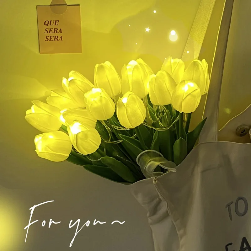 5/10Pcs LED Tulip Flowers Night Light Battery Powered Artificial Bouquet For Wedding Birthday Gift Anniversary Home Garden Decor