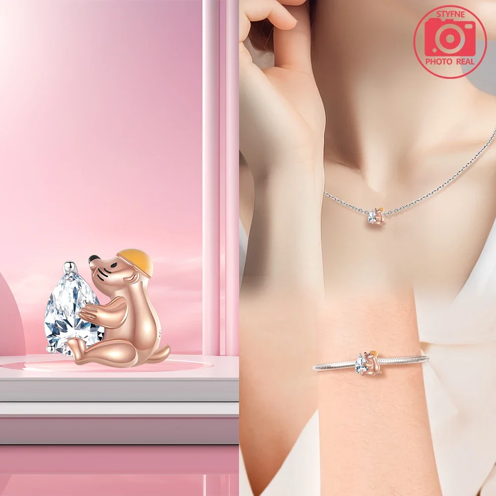 Silver Plated Gopher Embracing Heart Beads Charm Bracelets for Women Fit Pendant Charms Beads for Fine Jewelry Making Gift
