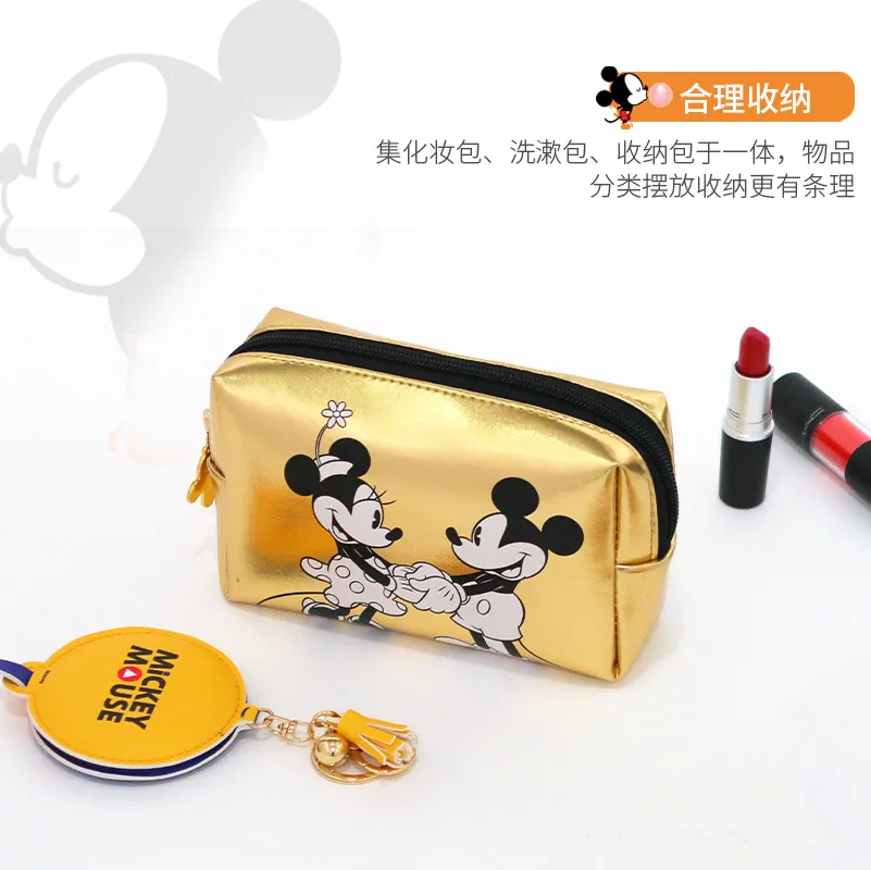 Disney-Bolso de Mickey mouse para mujer, bolsa de cosméticos de almacenamiento, multifunción, creativa, a la moda, 90 aniversario, original y genuino