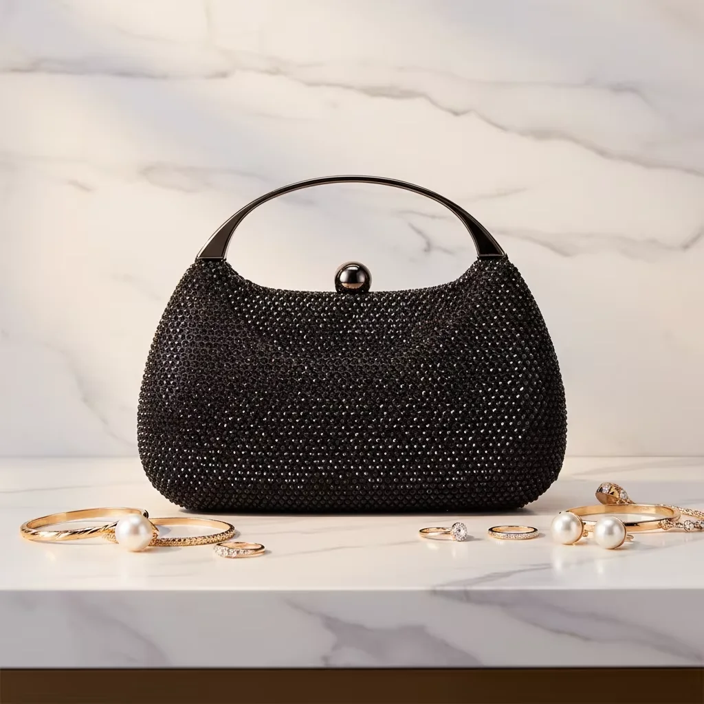 

European American Cross-border New Arrival Hand-held Square Silk Cloth Bag Rhinestone Magnetic Closure Stylish Durable Fashion