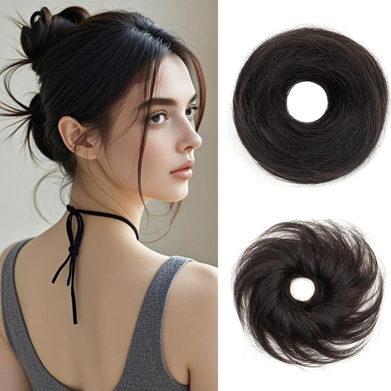 

Human Hair Ponytail Chignon Donut for Lady Messy Hair Piece Chignon Mini Rubber Band Hair Bun Scrunchies Donut Wig Accessory