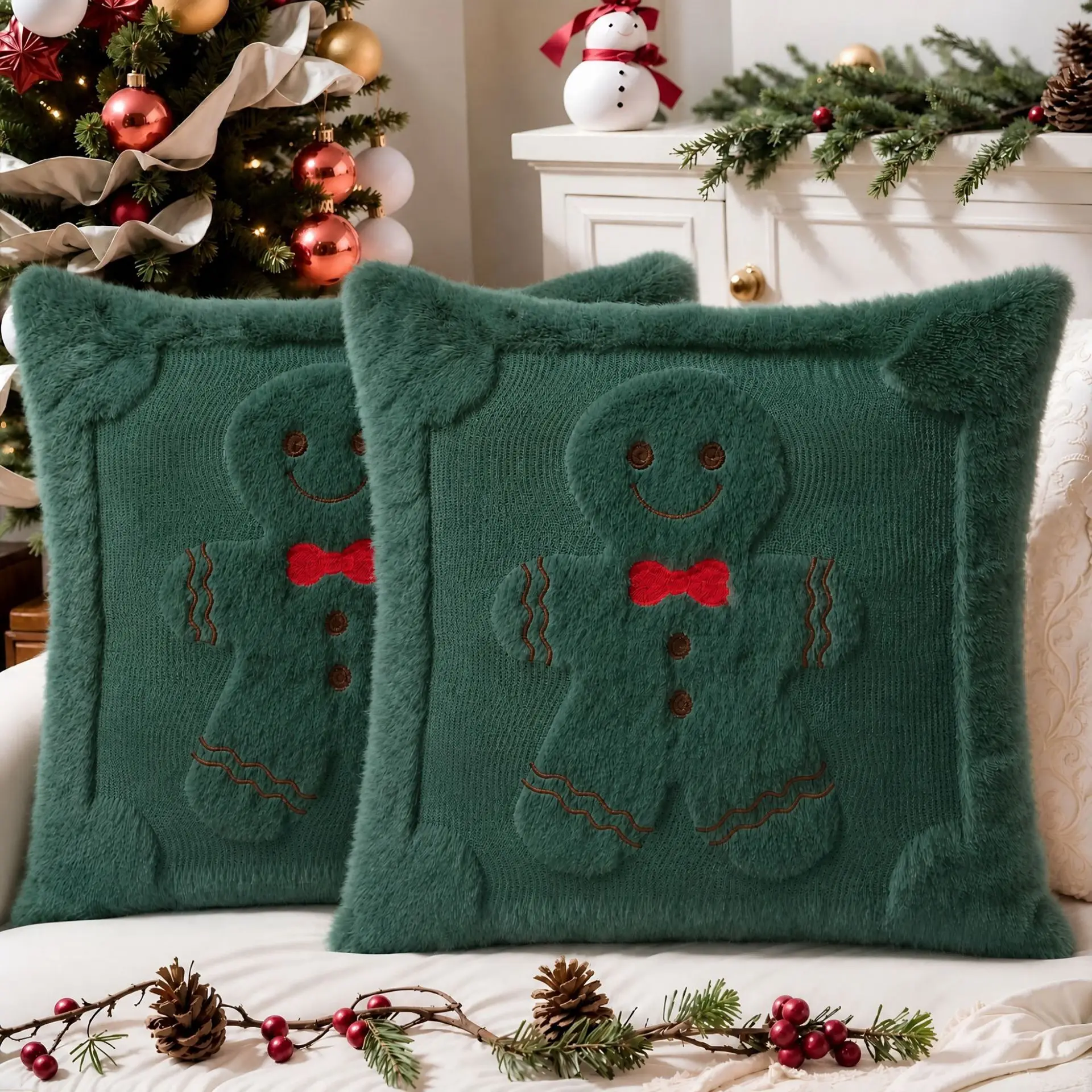 Green gingerbread pillow cover design