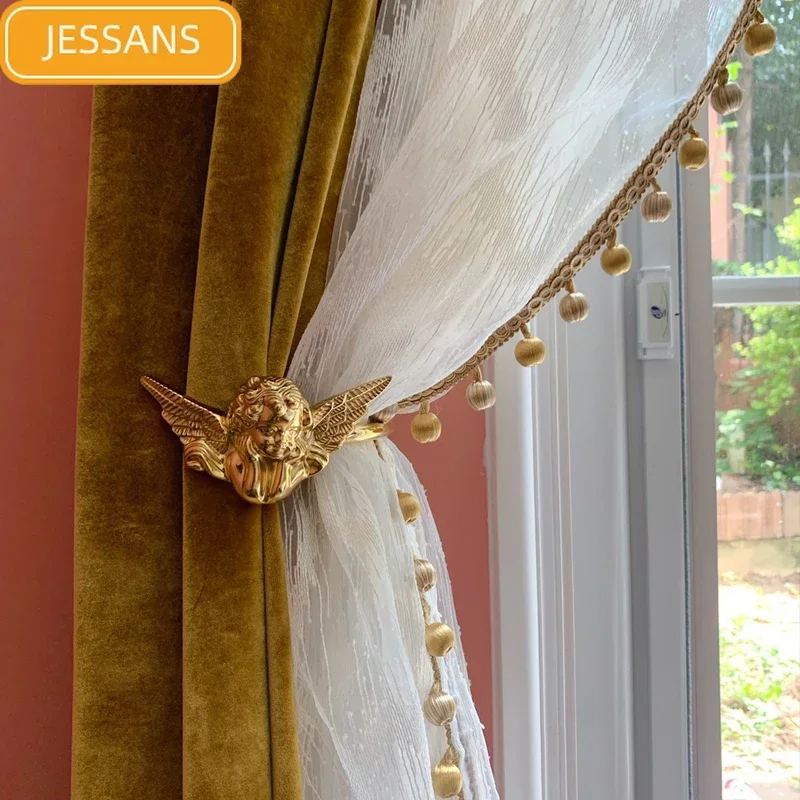 

American Light Luxury Golden Lace Stitching Curtains Blackout Curtains for Living Room Bedroom Custom Window curtains