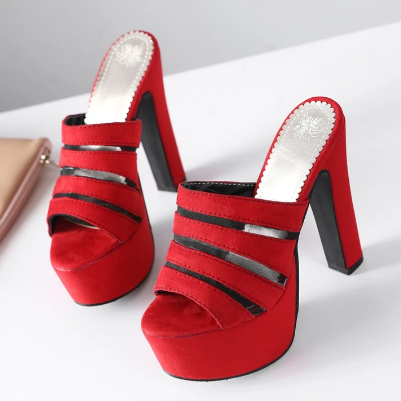 Sexy Slippers Women Extreme High Heels Sandals Ladies Luxury Platform Summer Mules Shoes Female Red Black Party Shoes Large Size