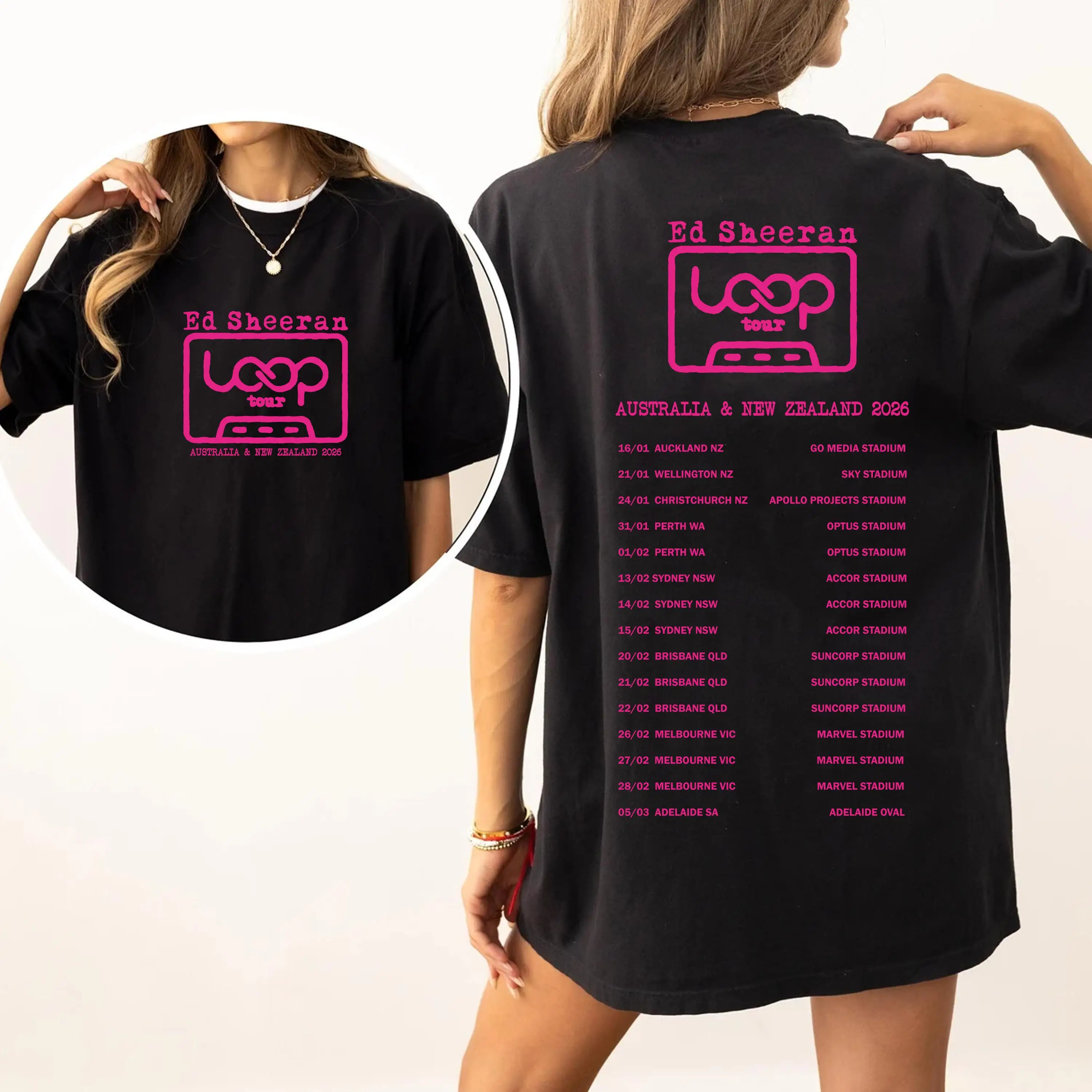 Camiseta de Algodão Ed Sheeran 2026 Australian New Zealand Loop Tour - Presente para Fãs, Estampa Estética de Música Pop, Camiseta Masculina e Feminina