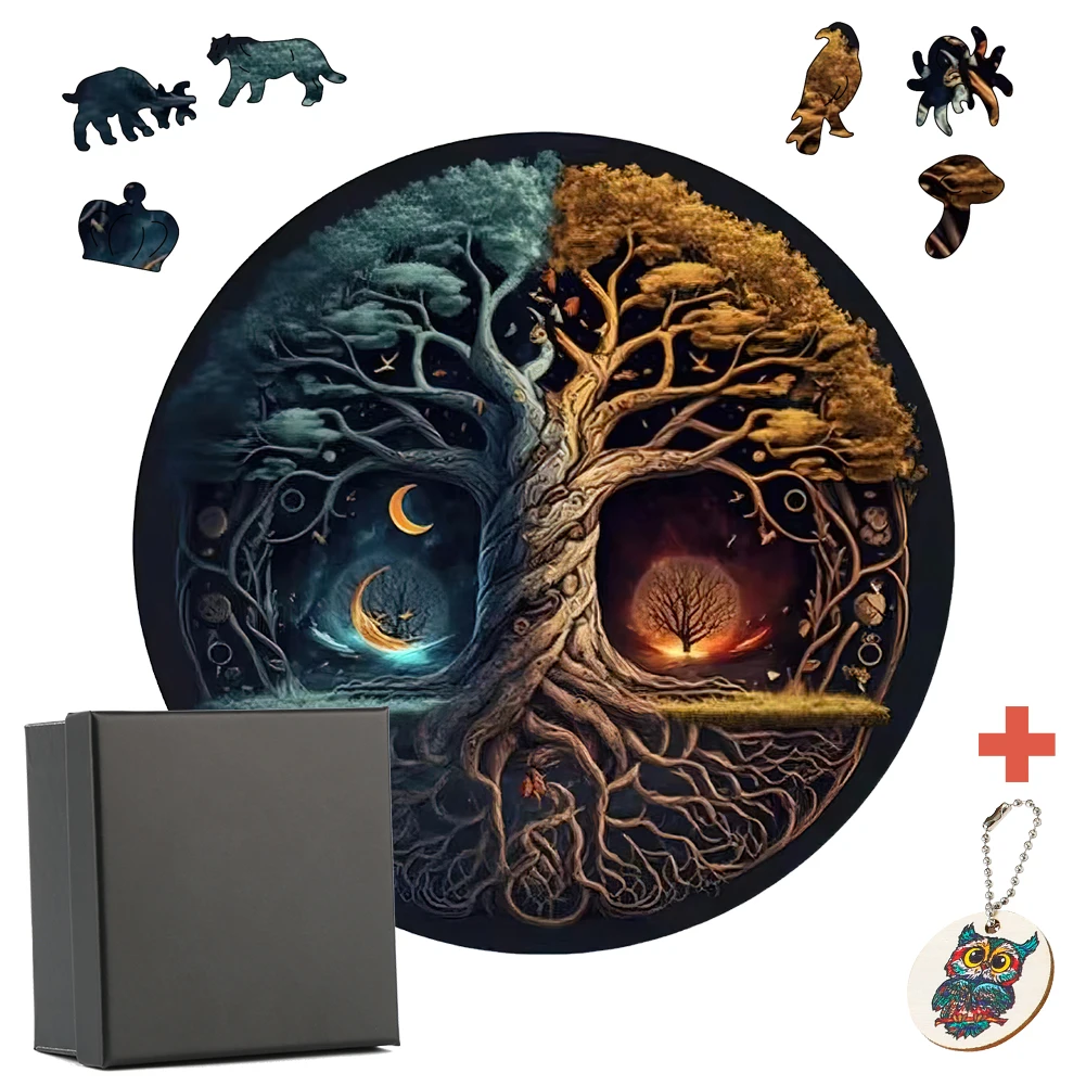 

Yin-Yang Tree Wooden Puzzles For Adults,Wooden Animals Shaped Puzzles,Unique Jigsaw Round Puzzles,Magic Wooden Jigsaw Puzzles