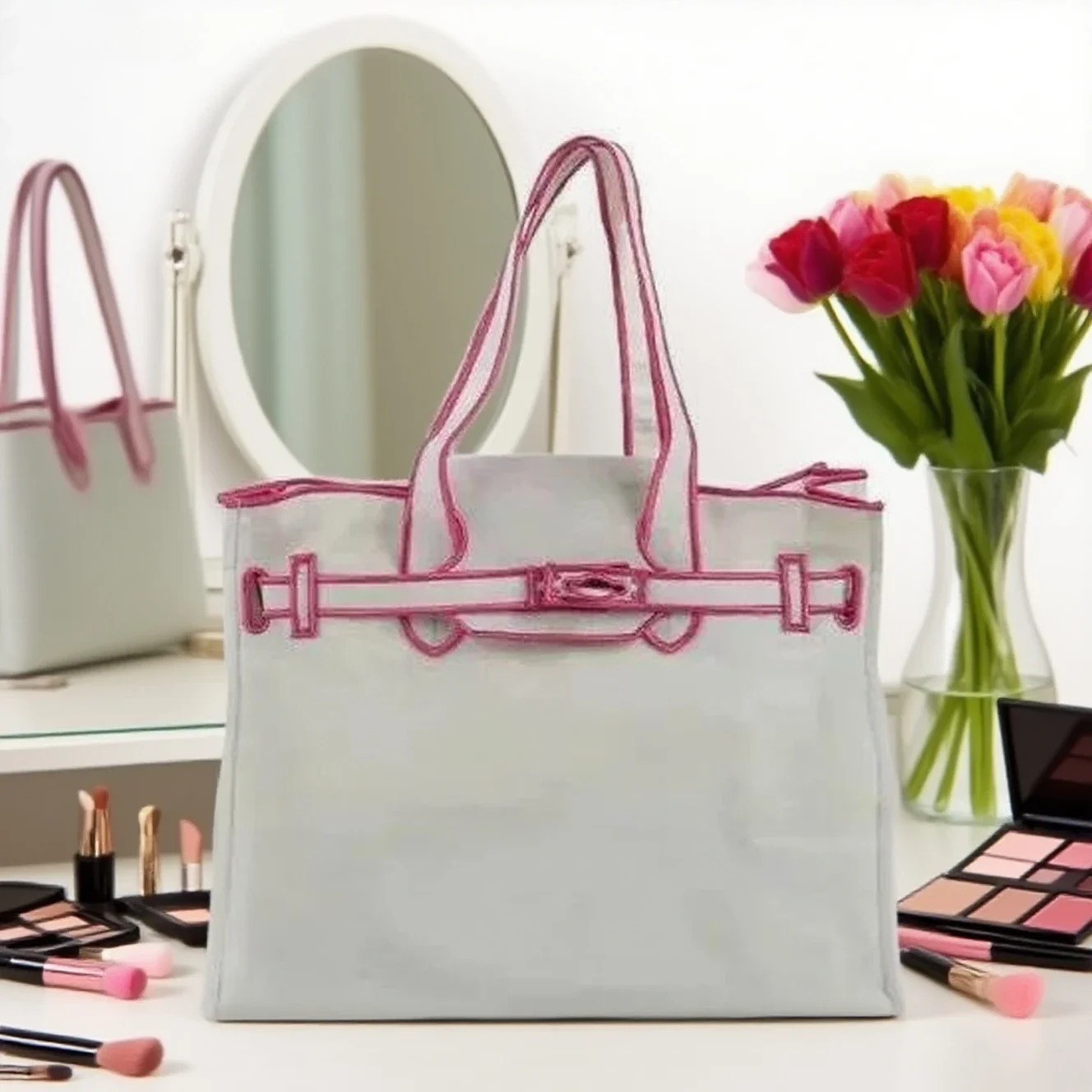 

Fashion Trendy Embroidery Nylon Tote Bags Women's 2025 Silk Scarf Pattern High Capacity Shopping Bags Ladies Lightweight Handbag