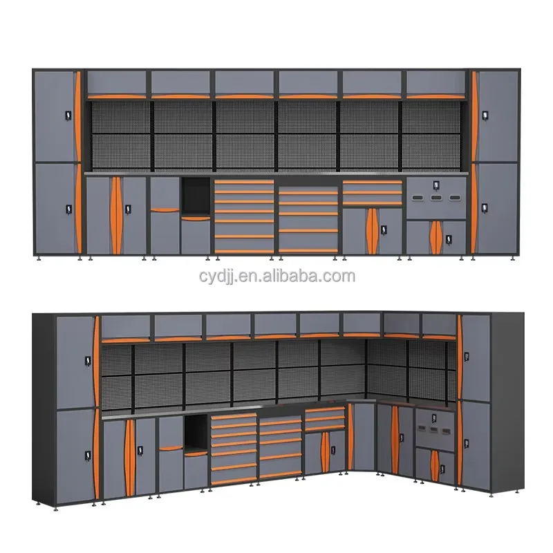 Heavy Duty Metal Cabinet Lockable Drawers Adjustable Legs Large Load Capacity Garage Storage System Workstation Tool Cabinet