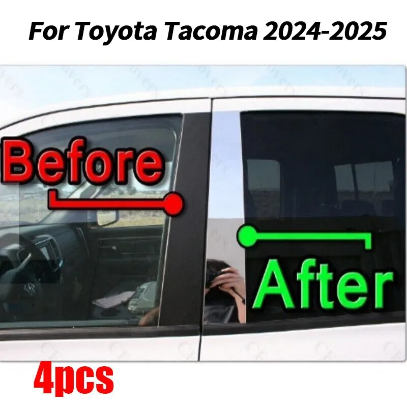 4PCS Set Chrome Pillar Trim Door Cover Mirrored Post For Toyota Tacoma 2024-2025