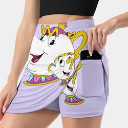 Mrs Potts And Chip Women's skirt With Hide Pocket Tennis Skirt Golf Skirts Badminton Skirts Running skirts Mrs Potts Chip Cup