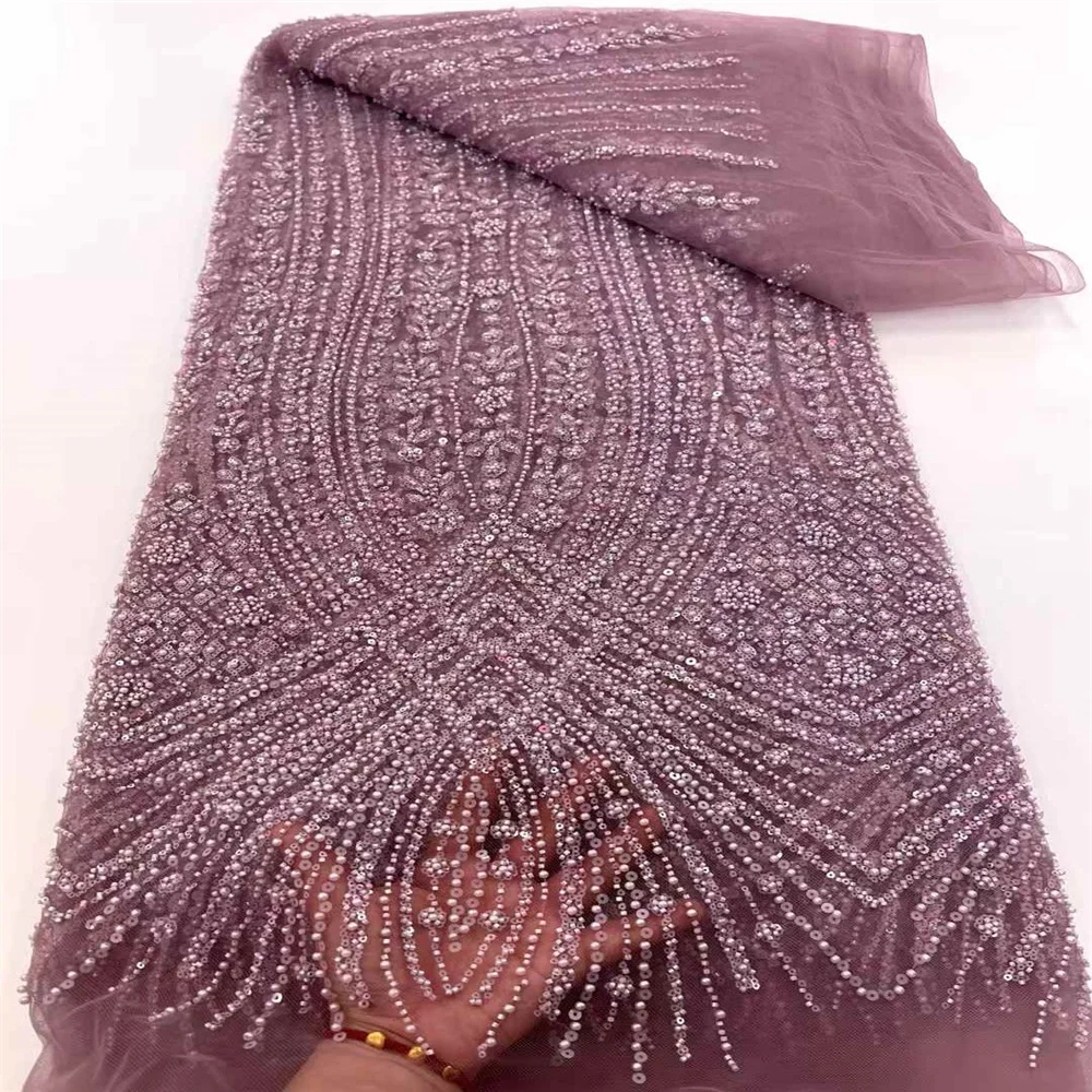 African Lace Fabric 2025 Sequins Beaded Embroidery Groom Nigerian Bridal High Quality French Tulle Lace Fabric For Wedding