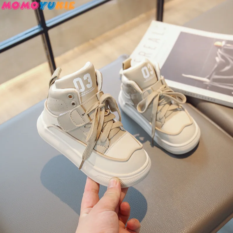 2023 Winter New Style Korean Edition Versatile Cotton Warm Casual Girls' High-top Sneakers Boys' Non-slip Soft-soled Sneakers