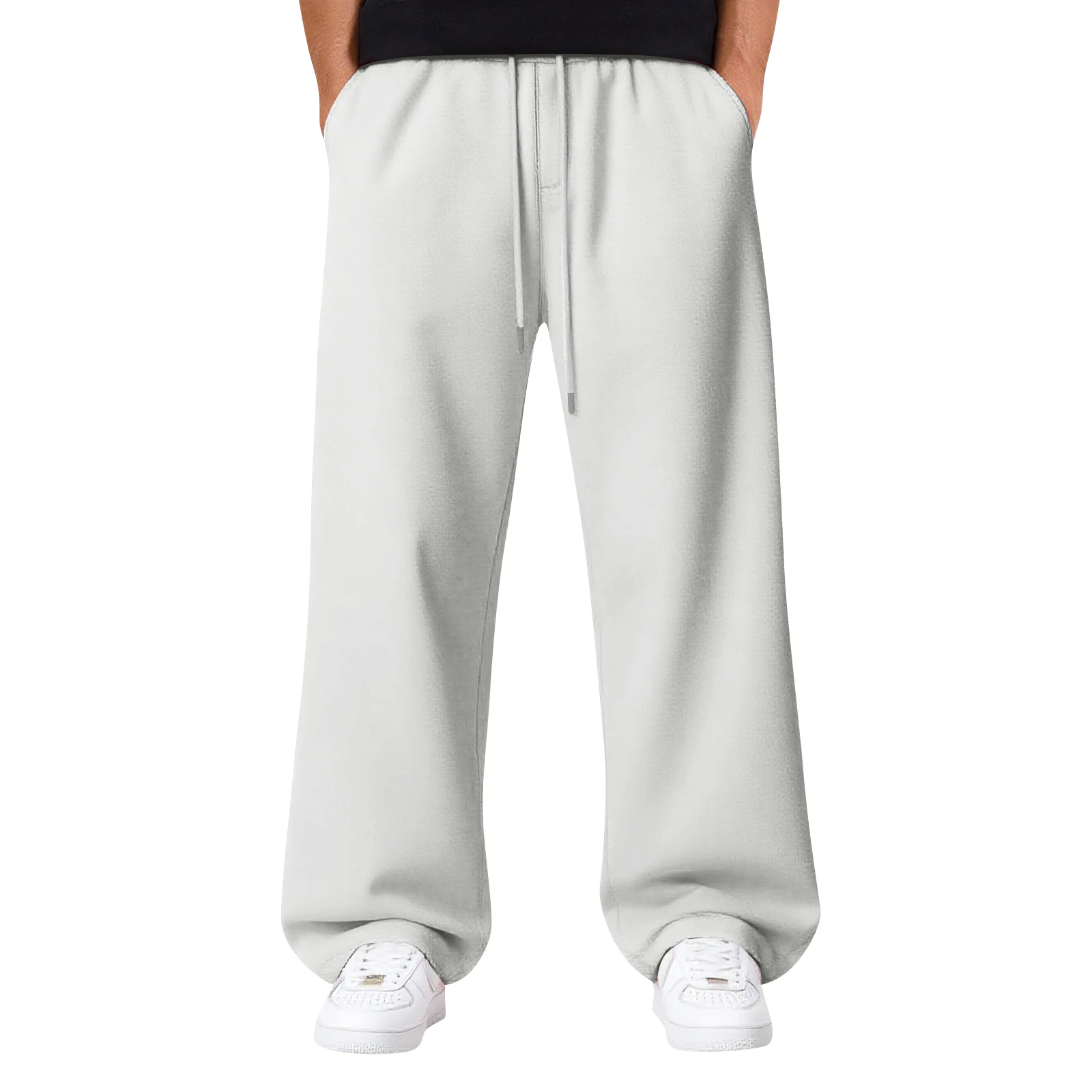 Popular Men Straight Barrel Elastic Waist Casual Pants Breathable  Baggy Sweatpants Solid Color Wide Leg Sweatpants Clothing