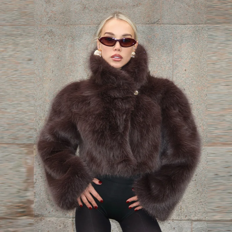 レディース ヴィンテージ 無地 フェイクファー 厚手ジャケット 長袖 ショート丈 暖かいコート 2025 秋冬新作 ハイストリートファッション
