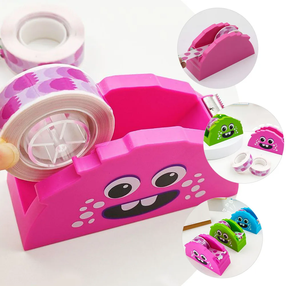 

1pcs Cute Holder For Desk Cartoon Desktop Dispenser Small Tape Cutter Office School Home Use Plastic Tape