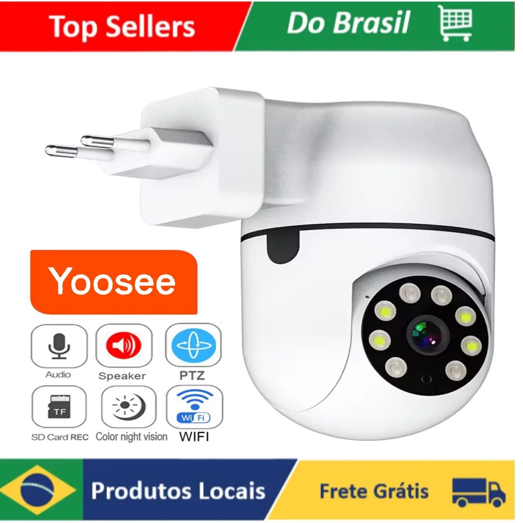 Câmera IP PTZ YOOSE Sem Fio com Rastreamento Automático de Pessoas, Vigilância de Segurança, Visão Noturna Colorida Inteligente em Nuvem, Câmera Wi-Fi para Casa com Conexão Plug-in