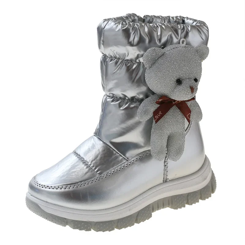 Botas de neve quentes de inverno das crianças meninos sapatos de algodão de pelúcia engrossado meninas dos desenhos animados botas de urso ao ar livre antiderrapante botas curtas