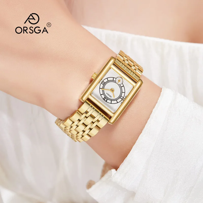 ORSGA Square Fashion Women's Watch Quartz Bracelet Bangle Lattice Steel Strap Light Luxury Ladies Watch Female Reloj
