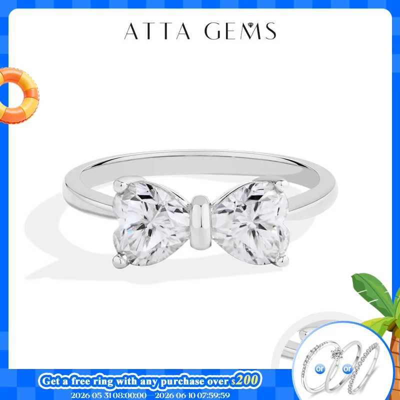

ATTAGEMS 925 Sterling Silver Bow Knot Moissanite Rings For Women 2pcs 0.8ct Heart-cut D VVS1 Party Luxury Jewelry Gift for Her