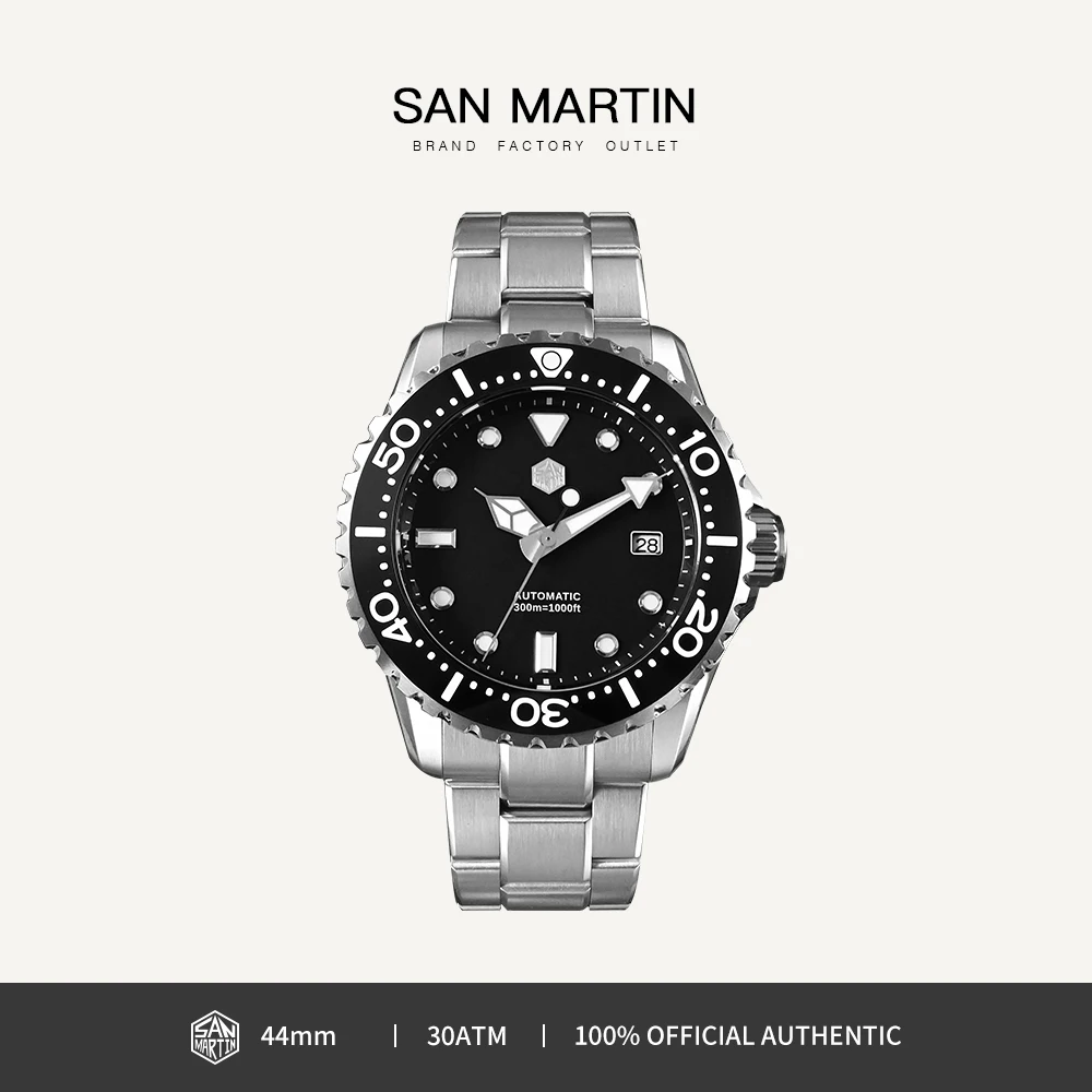 

San Martin 44mm Luxury Diver Watch Classic NH35 Automatic Mechanical Watches for Men Sapphire BGW-X1 Waterproof 20Bar SN0009