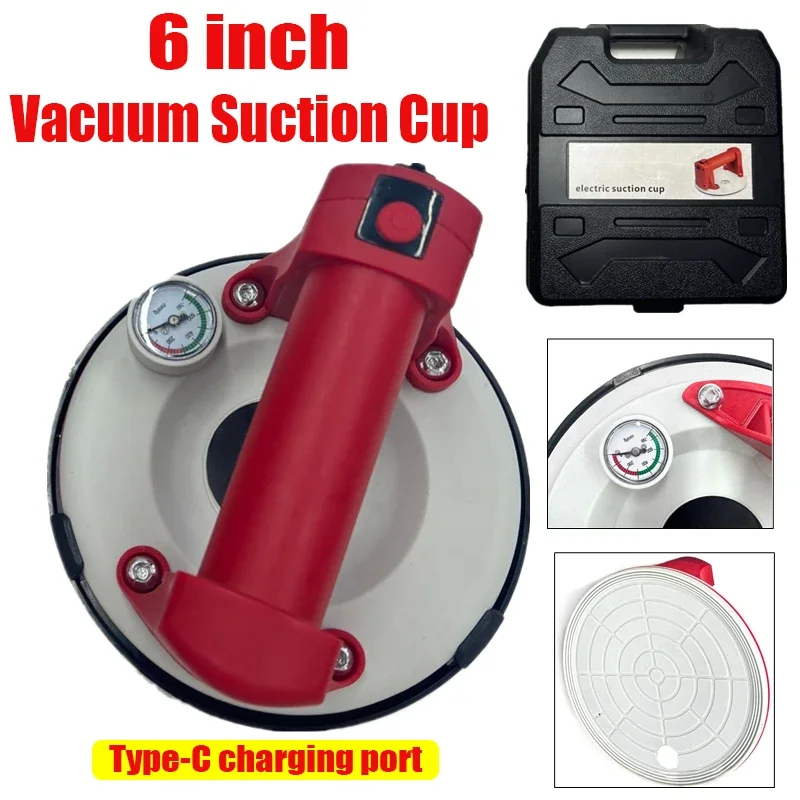 

6 "мощная электрическая присоска, вакуумный воздушный насос с одним щелчком мыши, сила 120 кг, присоска для стеклянной плитки, подъемный инструмент