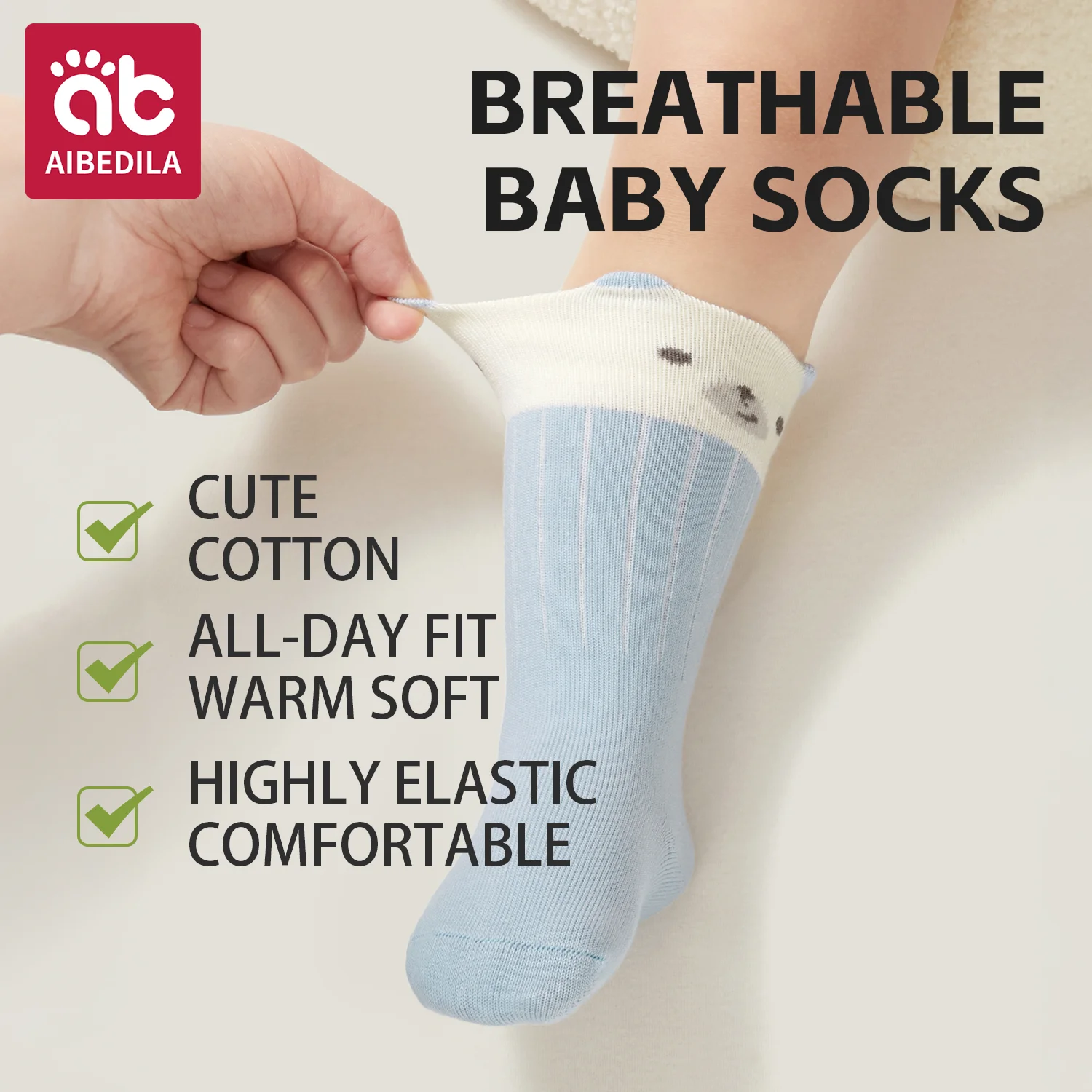 AIBEDILA 4 Pairs Baby Toddler Socks Soft Cartoon Cotton Socks Warm Newborn Girl Boy Socks 0-3Y Infants Winter Knee-high Socks