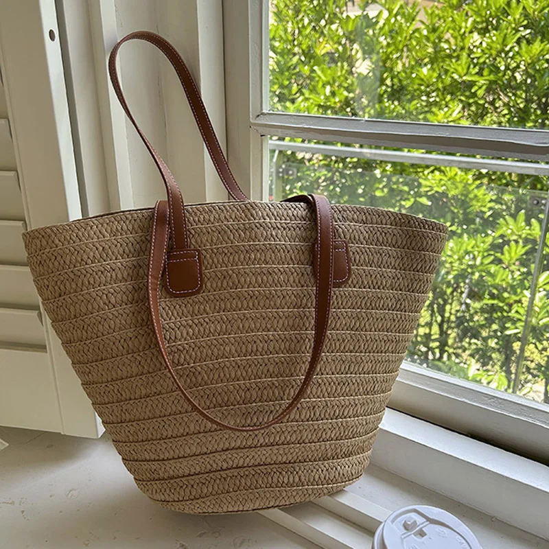Damen Geflochtene Korbtaschen Henkeltasche Große Stroh-Umhängetasche Sommer Strand Party Handtaschen Shopper Satchel für Frauen