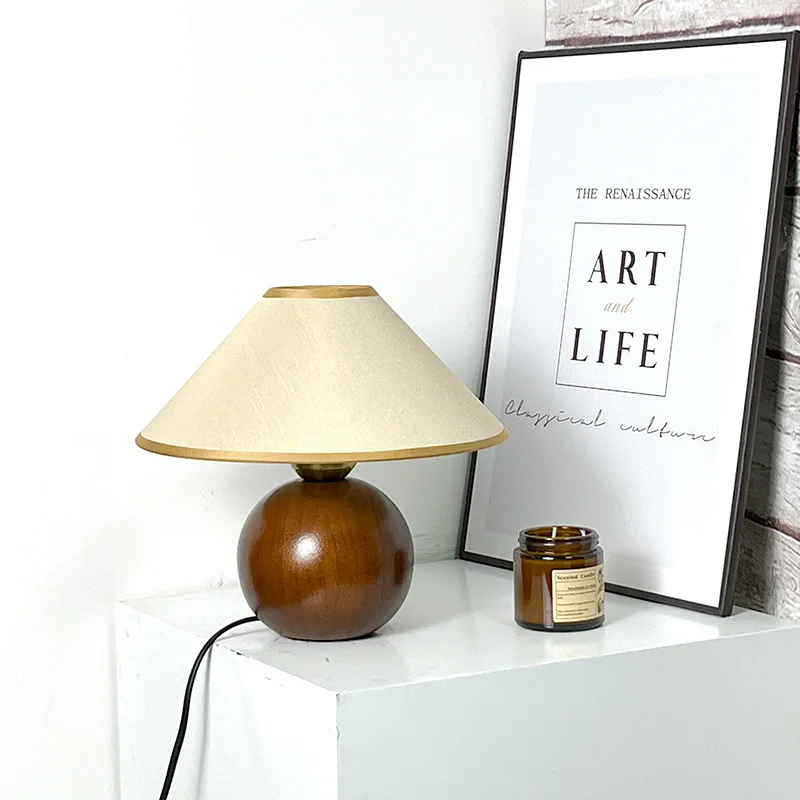 JOYLOVE Lampu Meja Kayu Solid Lampu Gaya Amerika Lampu Meja Samping Tempat Tidur Belajar Kamar Tidur Cafe Antik Dekorasi Lampu Led