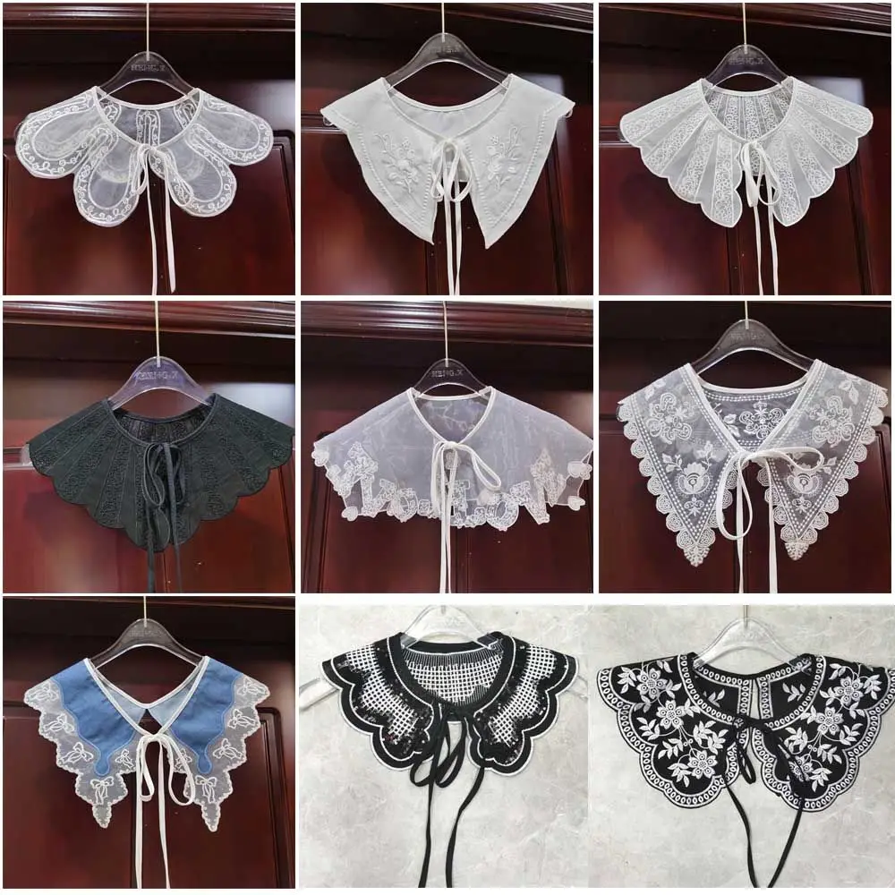 

Кружевная накидка с цветочным принтом, солнцезащитная рубашка, накладной воротник, вышивка, мини-накидка, женская шаль, искусственный воротник, искусственный воротник