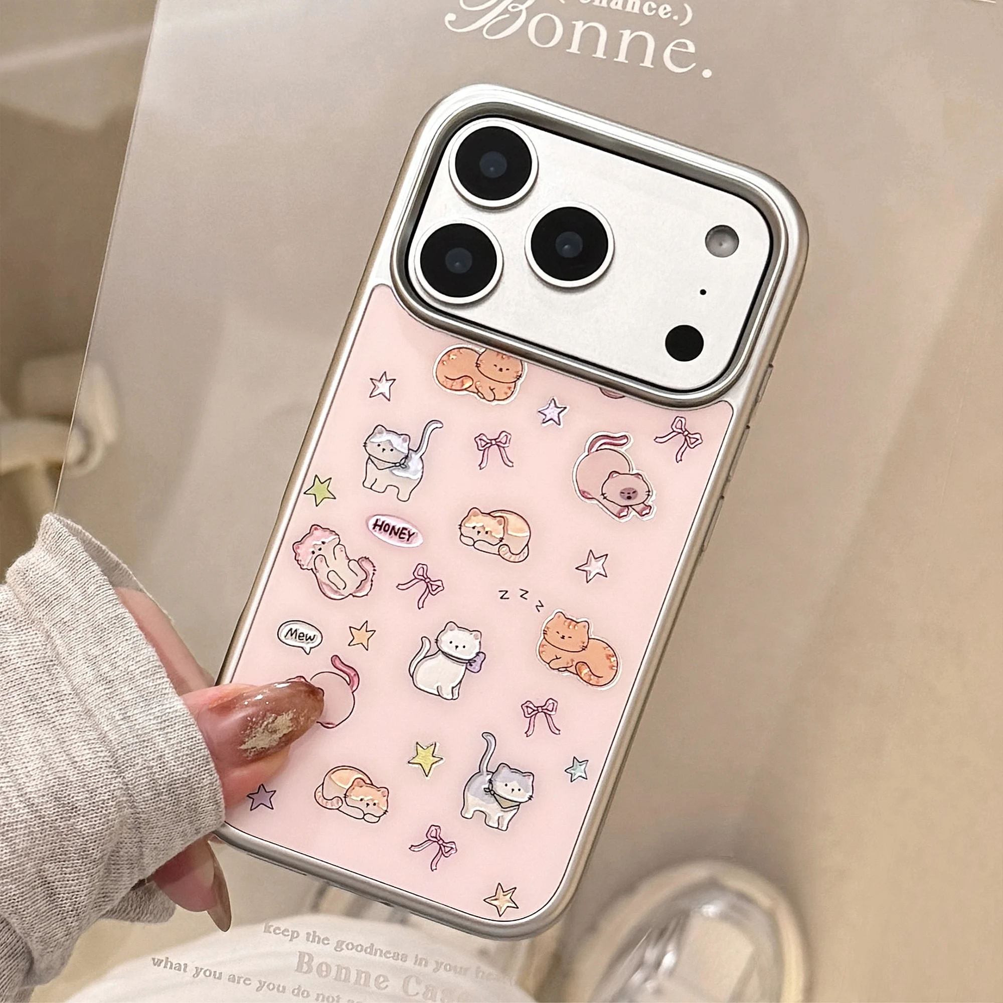 Corée Ins posablement mignon ludique dessin animé chatons petite étoile arc rose coque de téléphone pour iPhone 17 16 15 14 13 Pro Max fonds de couverture arrière