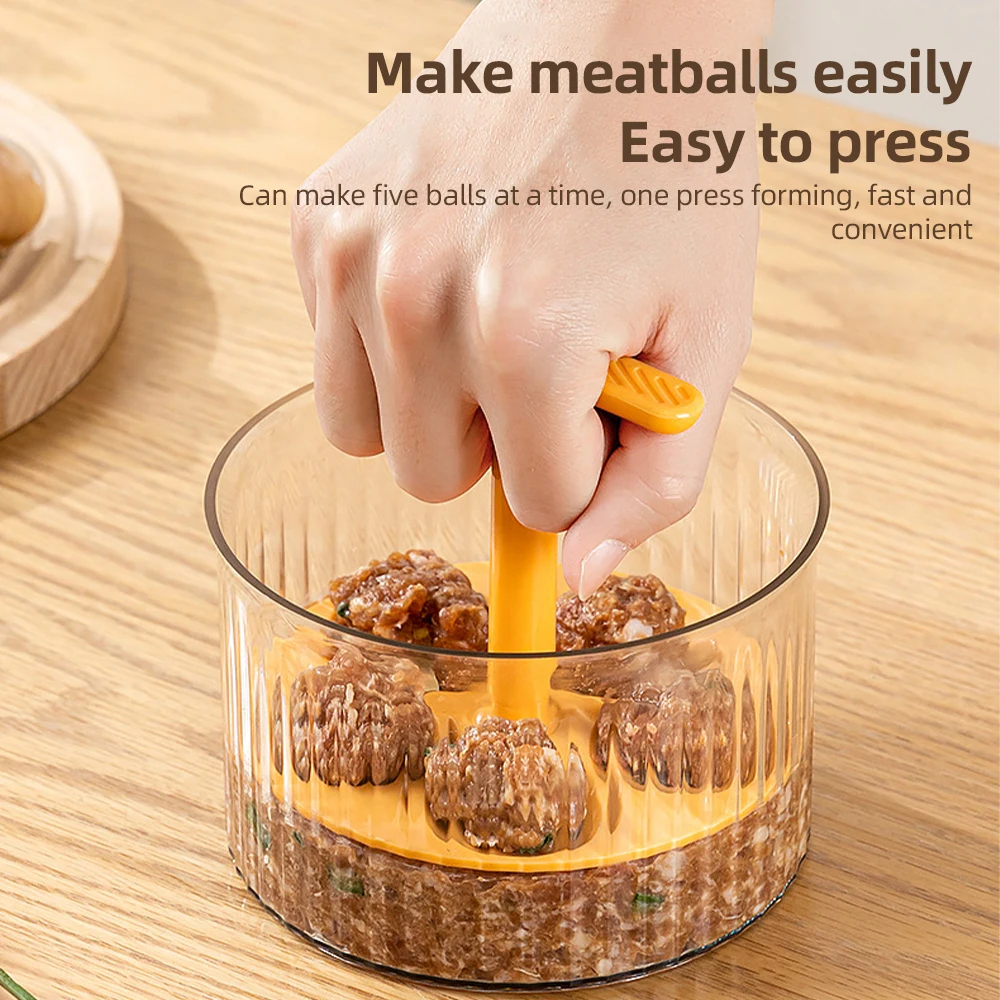 Translucent Meatball Maker 5 Balls Manual Meatball Maker Tool Meat Freezer Storage Containers DIY Kitchen Cooking Tools