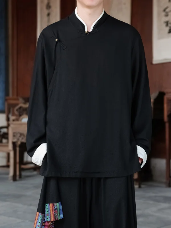 

New Chinese Sle Men's Cotton Linen Mao Coat Stand Collar Tang Suit Jaet Spring Autumn Outerwear Traditional Ethnic Men's ...