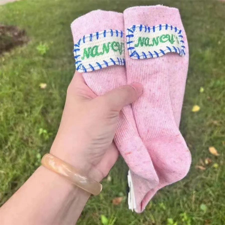 5 أزواج من الجوارب العصرية للرجال والنساء، مصممة بملصقات قماشية مصنوعة يدويًا للدفء