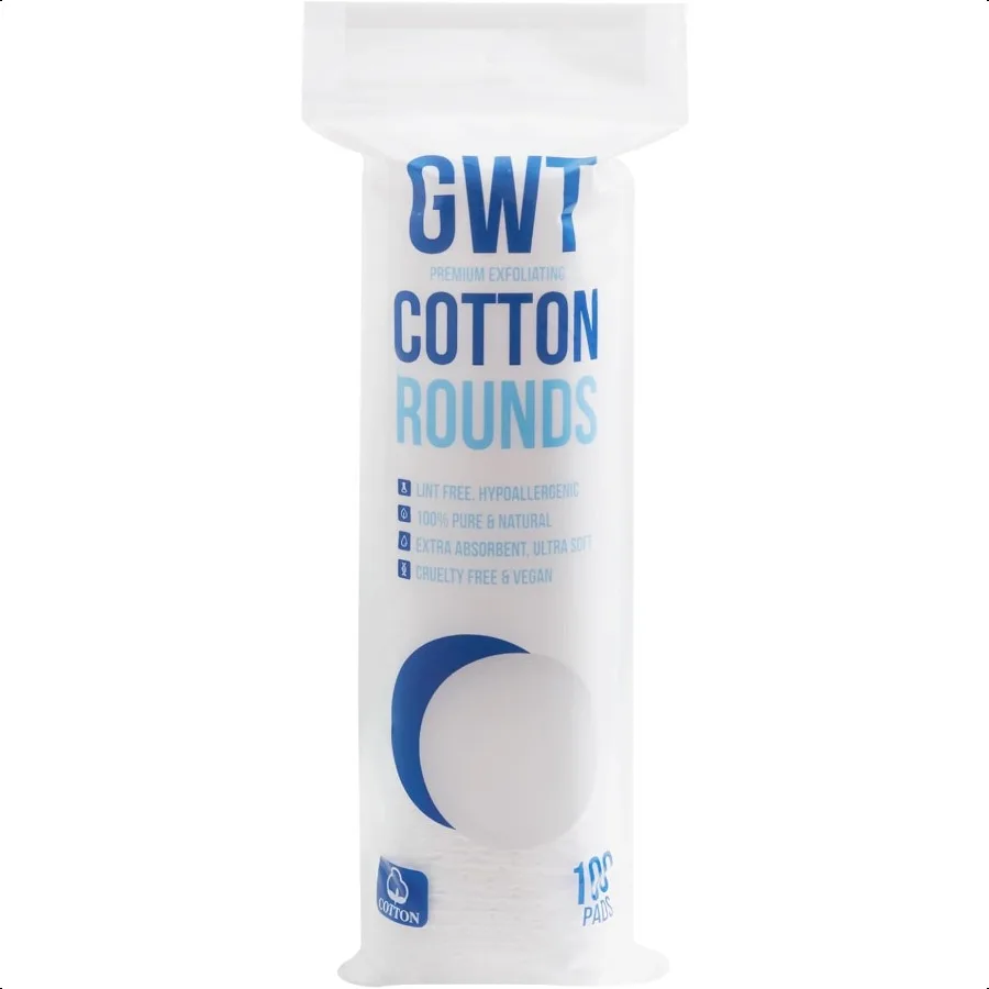 GWT Premium-Baumwollrunden für das Gesicht, 100 % reine, fusselfreie Wattepads, weicher, saugfähiger Make-up-Entferner, hypoallergen, mehrlagig, 100 Cou