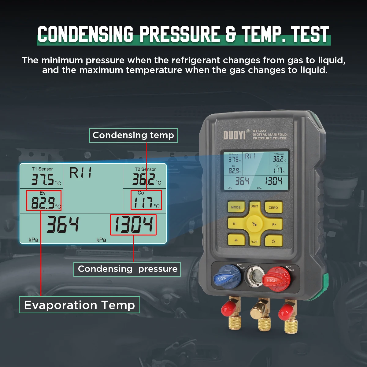 DUOYI 522A Messgerät für Klimaanlagen-Vakuum, Kältemittel-HVAC-Vakuumdruck-Digital-Manometer, Temperatur-Tester-Set – Detail 12