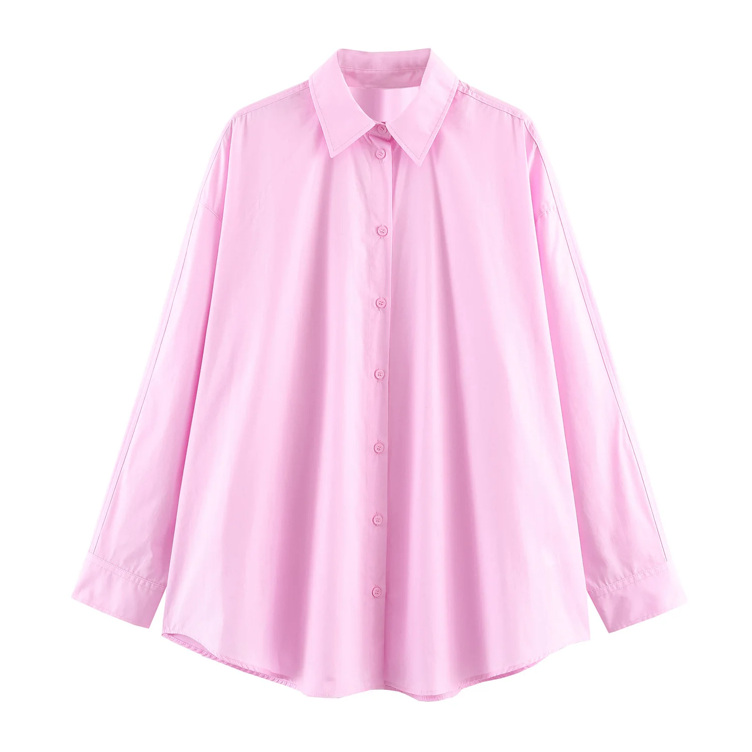 

Women's Fashion Long Sleeve Turn-Down Collar Loose Pink Button Down Shirt Long Sleeve Casual Top Soft Cotton Daily Wear KC2U