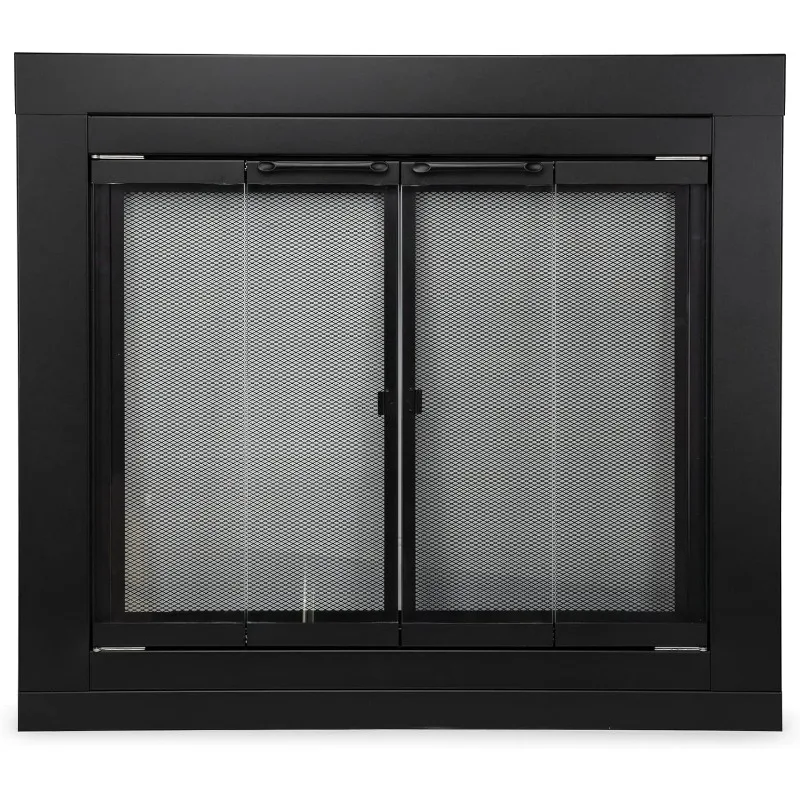 

Fireplace Glass Bi-fold Style Door, Black Finish, Medium, Decorative Fireplace Screen Door for Fireplace Accessories