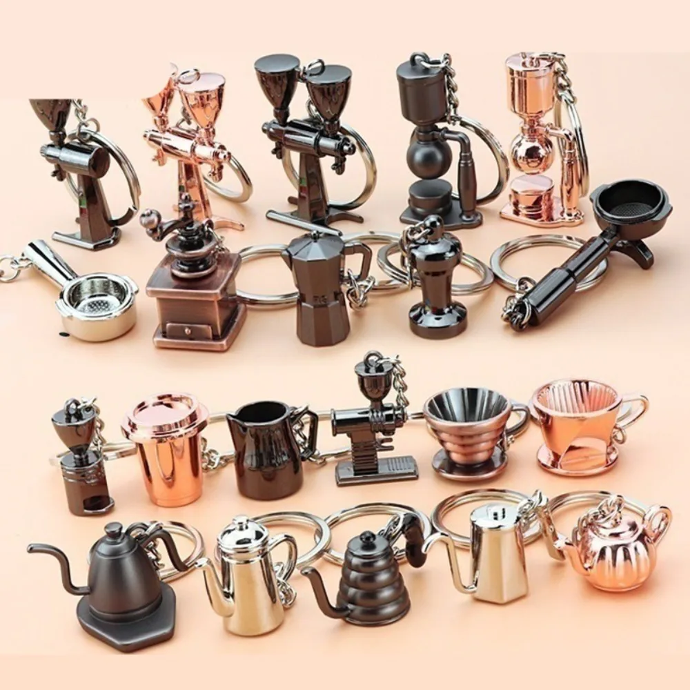 3D Creative Coffee Keychain Portable Coffee Machine Pitcher Keyring Coffee Handle Keyring Portable Coffeeware Accessories Gift