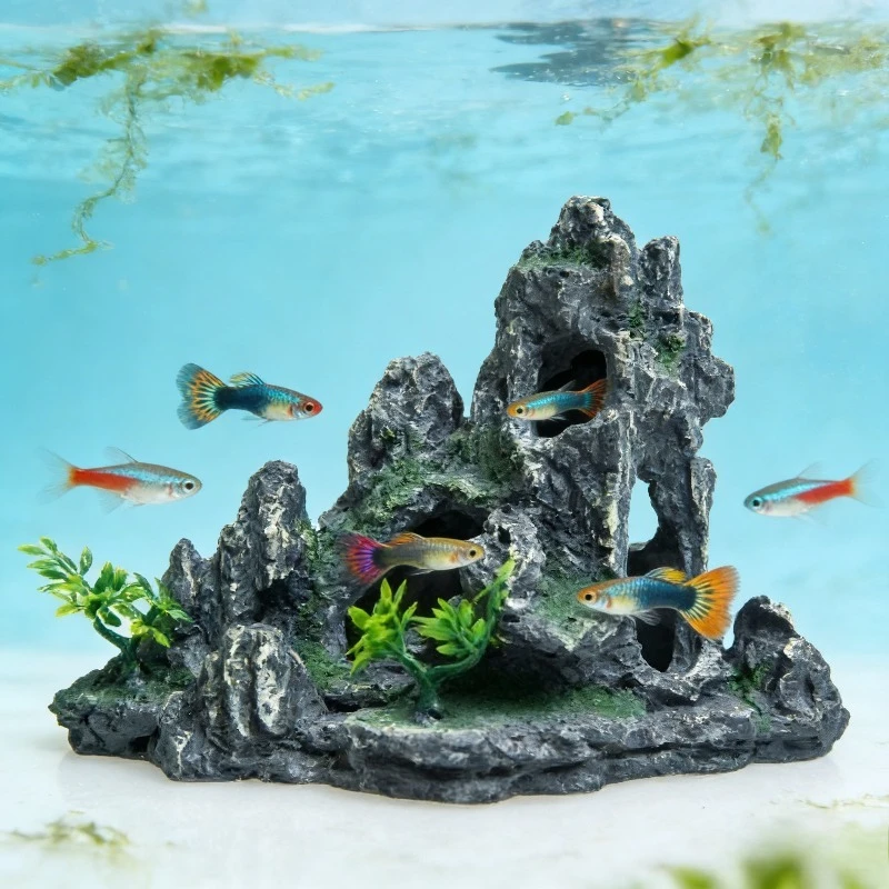 

Realistic Aquarium Rockery Decoration Artificial Water Grass Vivid Underwater Landscape Safe Reptile Hideout Habitat Ornament
