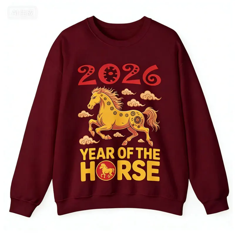 سعيد الحصان PNG السنة القمرية الجديدة Clipart التنزيل الرقمي الخريف والشتاء مطابقة هوديس طويلة الأكمام البلوز الكبار #1