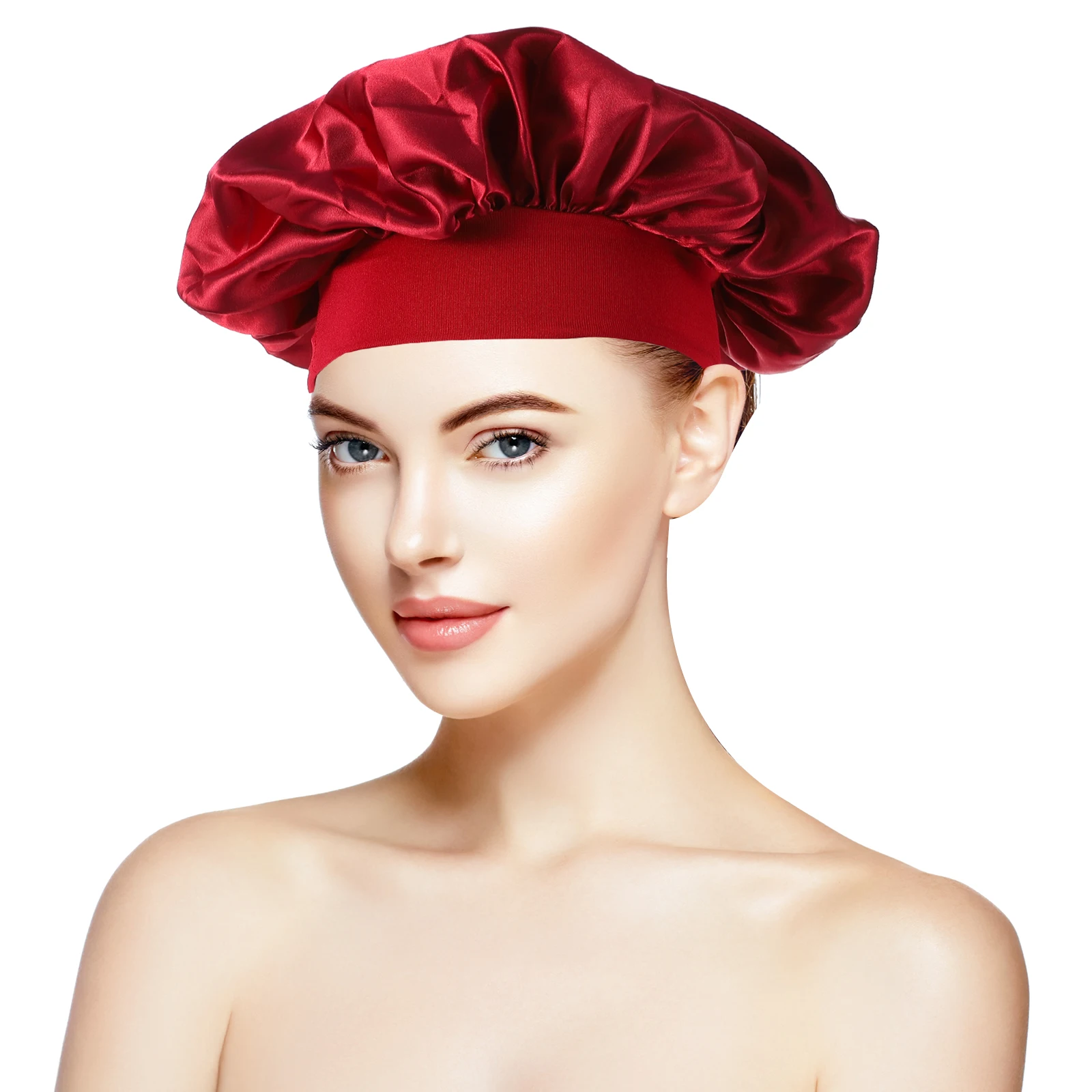 

2Pcs Satin Sleep Cap High Elastic Wide Headb Night Hat for Women Hair Protection Bonnet Bouffant Caps Smooth All Seasons