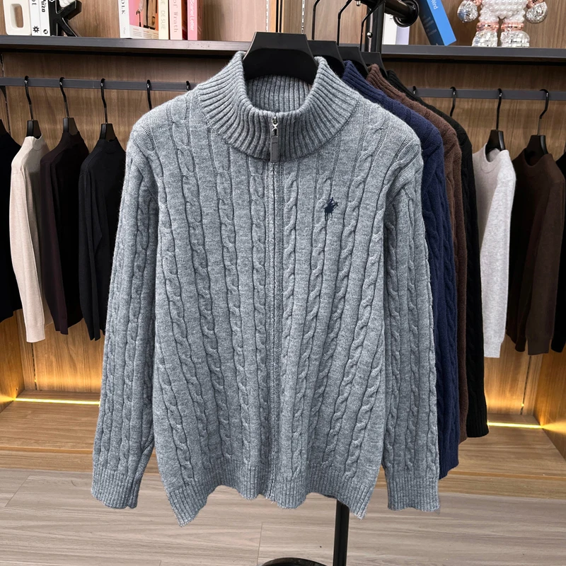 Hochwertiger Herren-Pullover Designer-Marke Klassischer Paul Pony Bestickter Reißverschluss Stehkragen Herbst Winter Koreanischer Lässiger Strickpullover – Detail 9