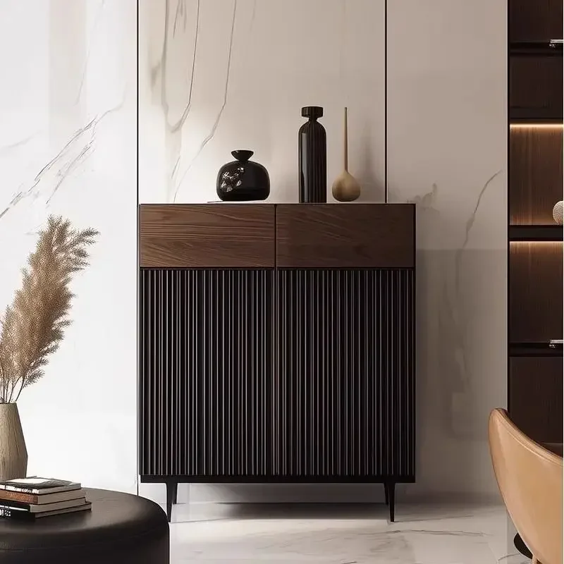 2026 minimalist solid wood shoe cabinet, new high-end retro locker at the door of the home, integrated side cabinet